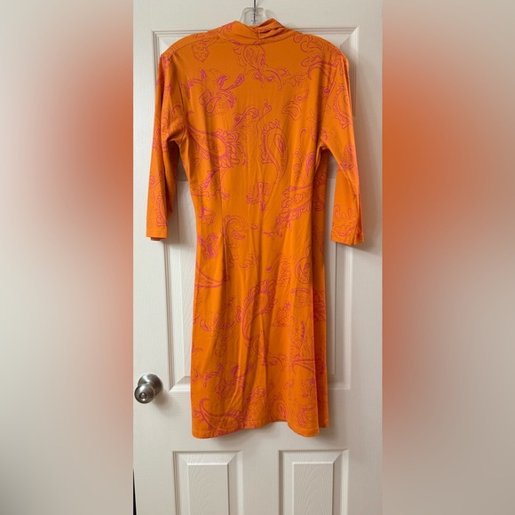 J. McLaughlin Orange and Pink Sheath Dress with Faux Wrap Neckline Medium M - Picture 6 of 6